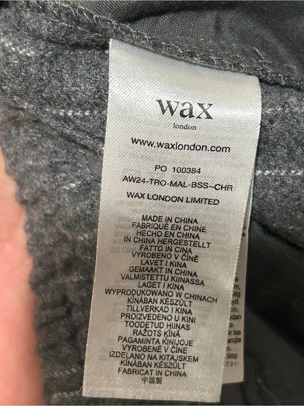 WAX London Men’s Charcoal Grey Pinstripe Trousers Wool blend , size 32